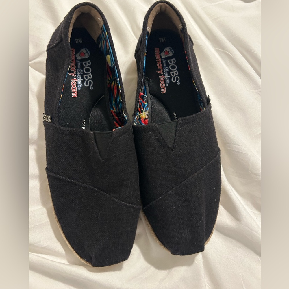 Skechers BOBS Black Slip-On Canvas Loafers